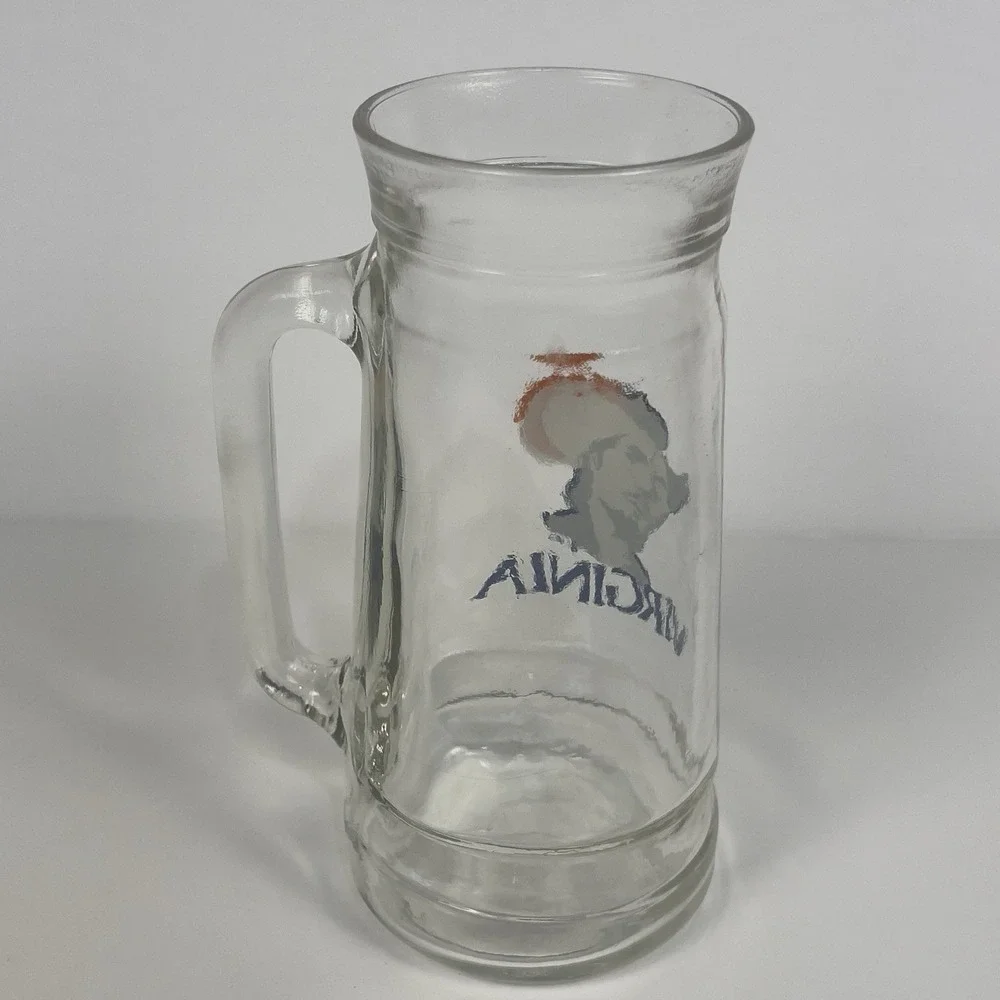 Vintage UVA‎ Virginia Cavaliers Glass Beer Stein Mug Cavalier Logo Barware 16 oz